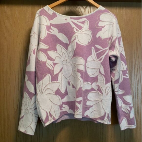 Women's STACCATO Lavender Floral Boat Neck Sweater SZ L Costal Grandma - Picture 1 of 2